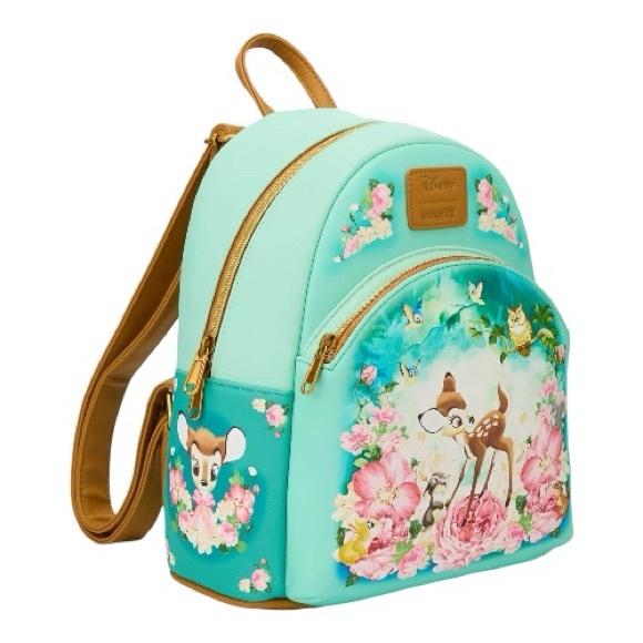Loungefly Disney Bambi Floral Turquoise Mini Backpack NWT Forest Scene - Picture 2 of 4